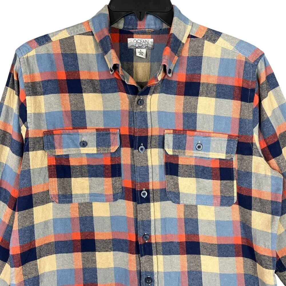 OCEAN‎ COAST FLANNEL SHIRT MENS LARGE PLAID OUTDOOR ACTIVIES FISHING HUNTING